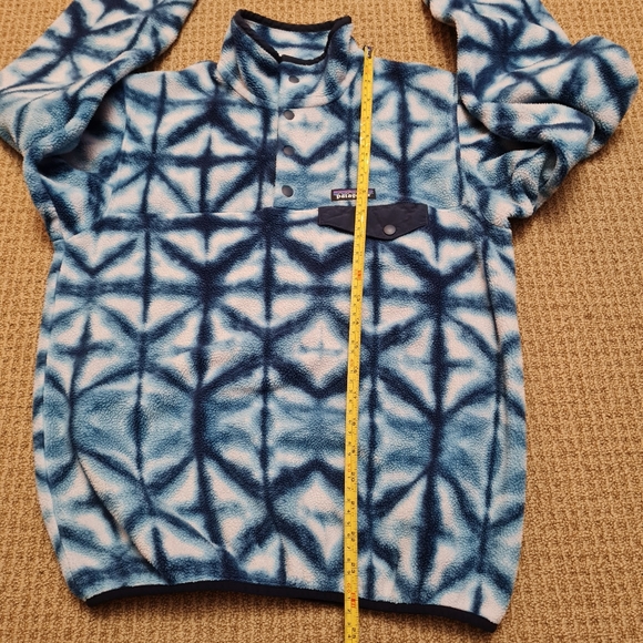 Patagonia Synchilla Snap-T Blue Diamond Shibori Tie Dye Fleece Pullover Womens S - Picture 14 of 15